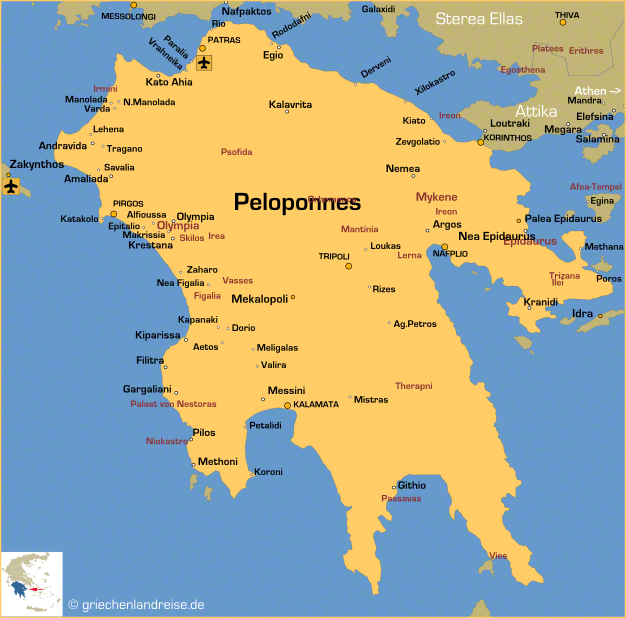 Landkarte der Peleponnes