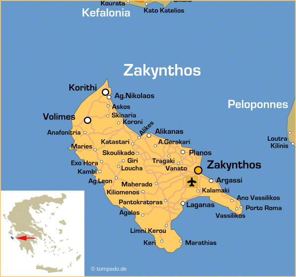 Landkarte von Zakynthos