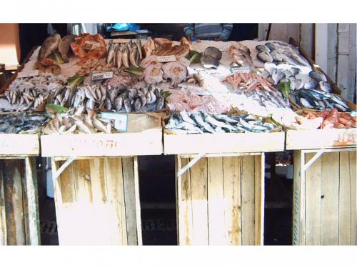 Fische, frische Fische! In einer Marktgasse in Iraklion.